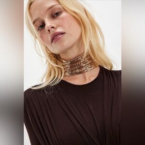Free People Dance-floor Chainmail Wide Choker Necklace - Gold